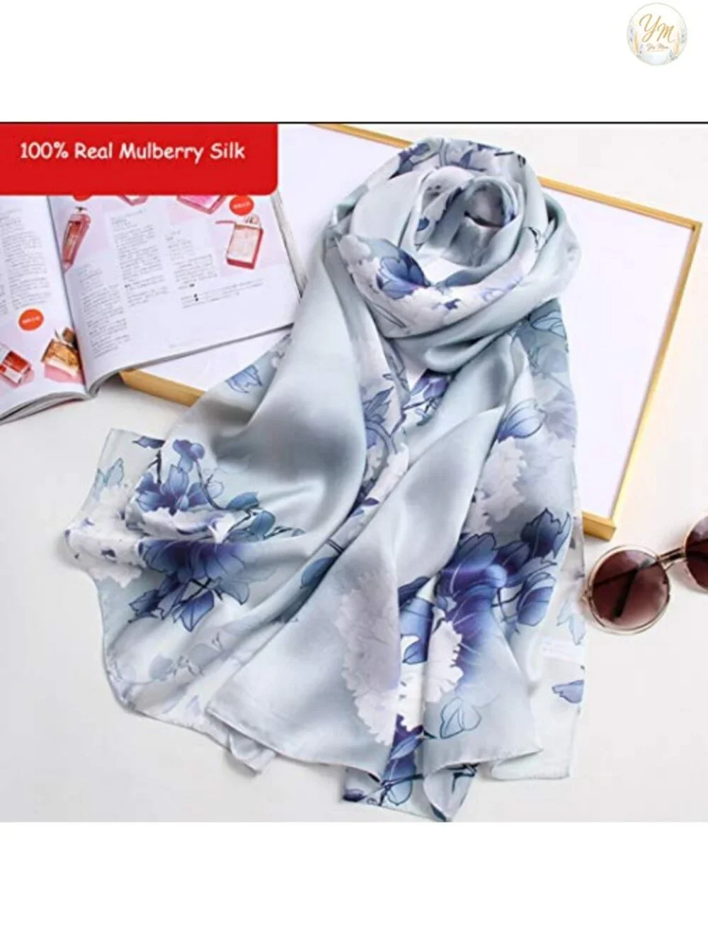 100% Mulberry Silk Long Oblong Scarf - Women's Large Shawl Wrap